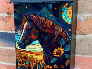Stained Glass Horse Design #2 Colonial Mailbox Cover