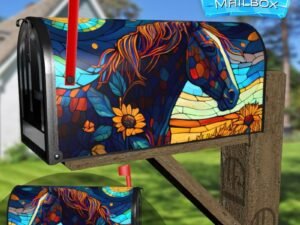 Stained Glass Horse Design #2 Decorative Rural Farm Mailbox Cover