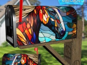 Stained Glass Horse Design #3 Decorative Rural Farm Mailbox Cover