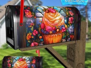 Stained Glass Cupcake Design Decorative Rural Farm Mailbox Cover