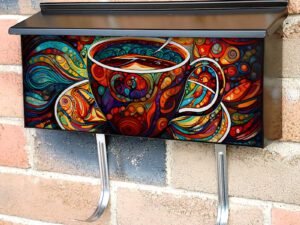Stained Glass Coffee Cup Design Townhouse Mailbox Cover