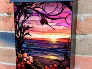 Stained Glass Beach Design Colonial Mailbox Cover