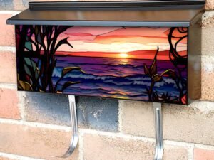 Stained Glass Beach Design Townhouse Mailbox Cover