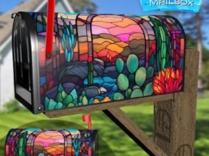 Stained Glass Blooming Desert Design Decorative Rural Farm Mailbox Cover