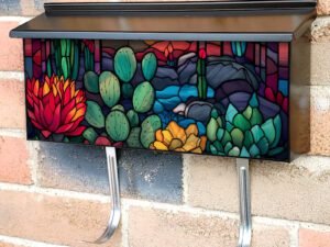 Stained Glass Blooming Desert Design Townhouse Mailbox Cover