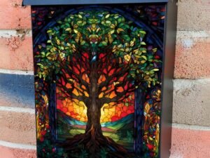 Stained Glass Tree of Life Design Colonial Mailbox Cover