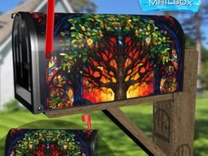 Stained Glass Tree of Life Design Decorative Rural Farm Mailbox Cover