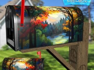 Stained Glass Lake Design Decorative Rural Farm Mailbox Cover
