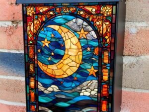 Stained Glass Moon Design Colonial Mailbox Cover