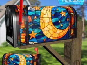 Stained Glass Moon Design Decorative Rural Farm Mailbox Cover