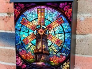 Stained Glass Windmill Design Colonial Mailbox Cover