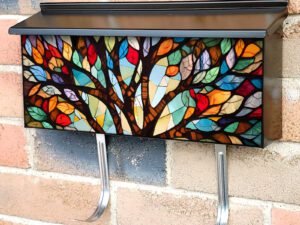 Stained Glass Colorful Tree Design Townhouse Mailbox Cover