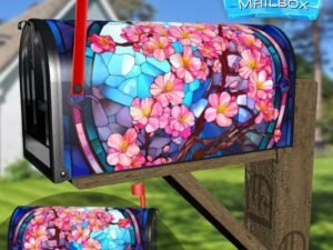 Stained Glass Cherry Tree Design Decorative Rural Farm Mailbox Cover