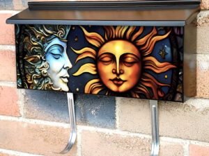 Stained Glass Sun and Moon Design Townhouse Mailbox Cover