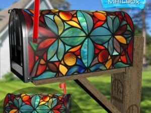 Abstract Stained Glass Design Decorative Rural Farm Mailbox Cover