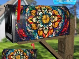 Stained Glass Mandala Design #1 Decorative Rural Farm Mailbox Cover