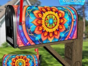 Stained Glass Mandala Design #4 Decorative Rural Farm Mailbox Cover