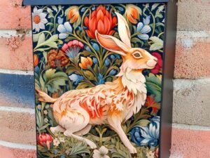 Folklore Rabbit with Flowers Colonial Mailbox Cover