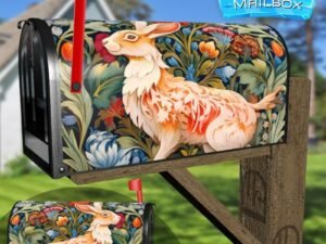 Folklore Rabbit with Flowers Decorative Rural Farm Mailbox Cover