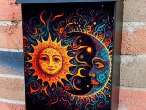 Vibrant Folk Sun and Moon Colonial Mailbox Cover