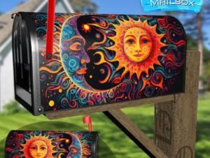 Vibrant Folk Sun and Moon Decorative Rural Farm Mailbox Cover