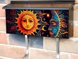 Vibrant Folk Sun and Moon Townhouse Mailbox Cover