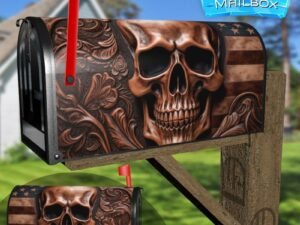 American Tooled Leather Skull Design Decorative Rural Farm Mailbox Cover