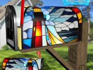 Stained Glass Lighthouse Design Decorative Rural Farm Mailbox Cover