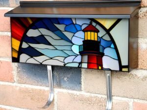 Stained Glass Lighthouse Design Townhouse Mailbox Cover