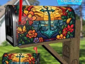 Stained Glass Anchor Design Decorative Rural Farm Mailbox Cover