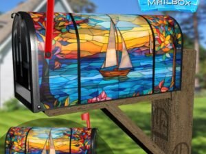 Stained Glass Sailboat Design Decorative Rural Farm Mailbox Cover