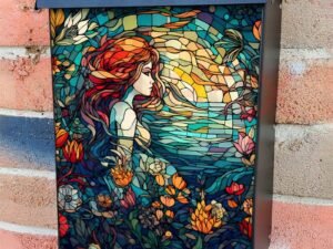 Stained Glass Mermaid Design Colonial Mailbox Cover
