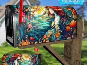 Stained Glass Mermaid Design Decorative Rural Farm Mailbox Cover