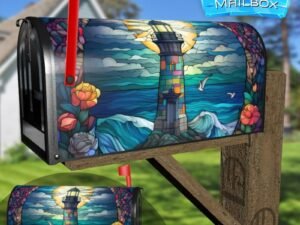 Stained Glass Lighthouse Design #2 Decorative Rural Farm Mailbox Cover
