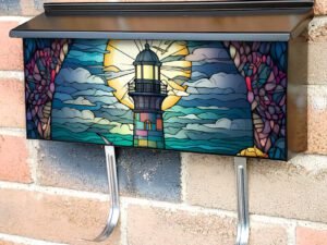 Stained Glass Lighthouse Design #2 Townhouse Mailbox Cover