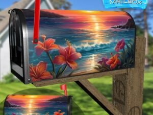 Tropical Paradise Sunset #1 Decorative Rural Farm Mailbox Cover