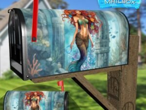Pretty Redheaded Black Mermaid Decorative Rural Farm Mailbox Cover