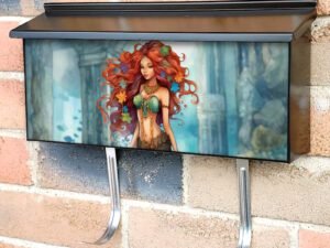 Pretty Redheaded Black Mermaid Townhouse Mailbox Cover