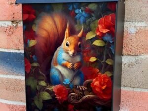 Pretty Squirrel in a Rose Bush Colonial Mailbox Cover
