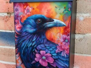 Beautiful Raven and Flowers Colonial Mailbox Cover