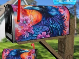 Beautiful Raven and Flowers Decorative Rural Farm Mailbox Cover