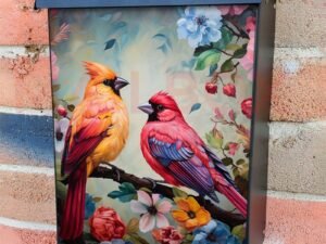 Pretty Finches and Flowers Colonial Mailbox Cover