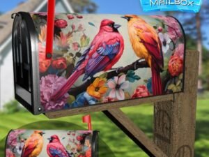 Pretty Finches and Flowers Decorative Rural Farm Mailbox Cover