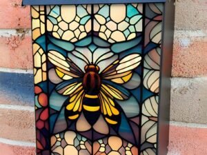 Stained Glass Bumblebee Design Colonial Mailbox Cover