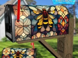 Stained Glass Bumblebee Design Decorative Rural Farm Mailbox Cover