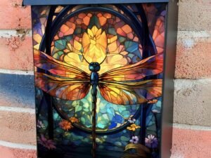 Stained Glass Dragonfly Design Colonial Mailbox Cover