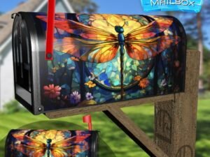 Stained Glass Dragonfly Design Decorative Rural Farm Mailbox Cover