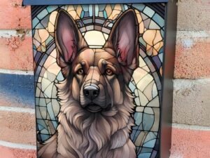 Stained Glass German Shepherd Design Colonial Mailbox Cover