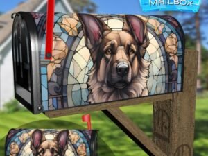 Stained Glass German Shepherd Design Decorative Rural Farm Mailbox Cover