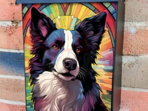 Stained Glass Border Collie Design Colonial Mailbox Cover